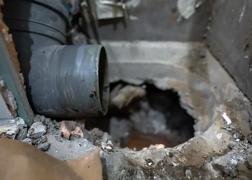 Kaputes Kanalrohr wird ausgetauscht